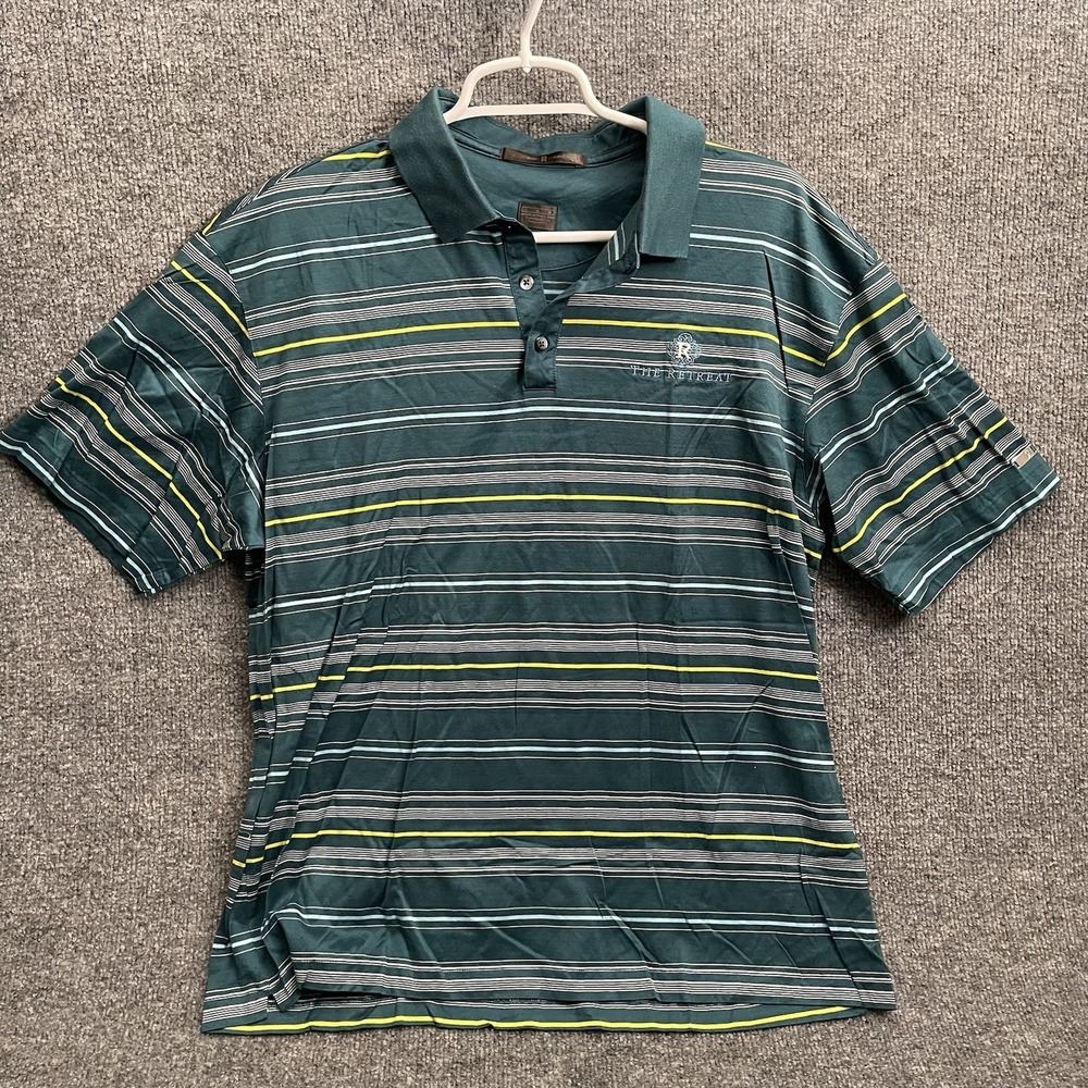 Nike Tiger Woods Golf Polo Shirt Men's Sz L Green Striped Swoosh Short Sleeve
